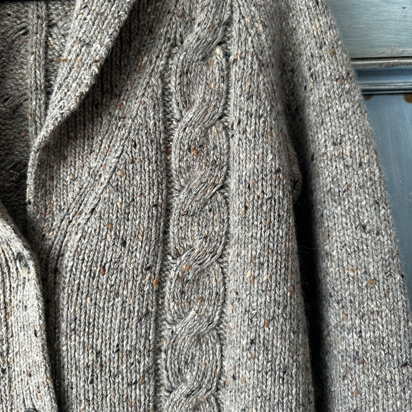 Jenni Kayne Taupe Cable Knit Shawl Collar Wool Cardigan Size S - Picture 6 of 11